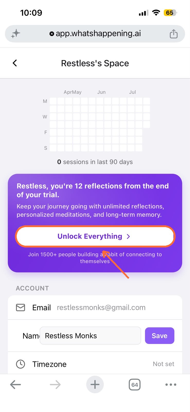 The profile screen with the Unlock Everything button highlighted
